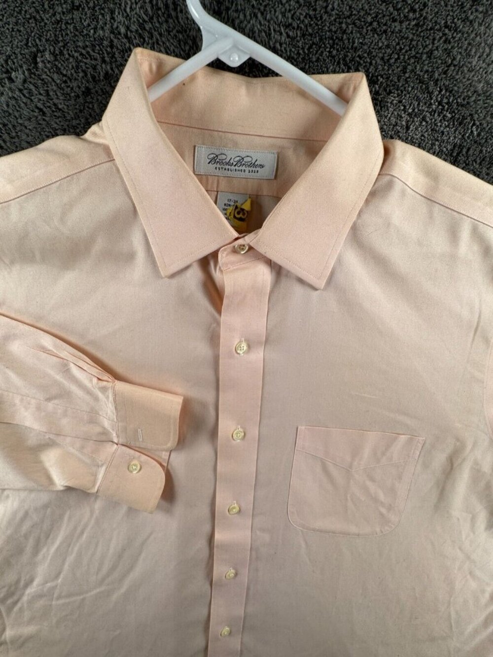 Brooks Brothers 17 33 Orange Pink Salmon Button Up Shirt Long Sleeve Cotton ***